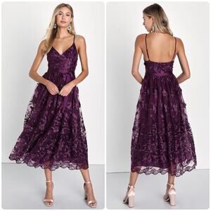 Lulu's Plum Floral Lace Midi Dress